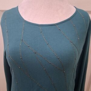 NWT Coldwater Creek Teal Chainstitch Tee   Size M(10-12)